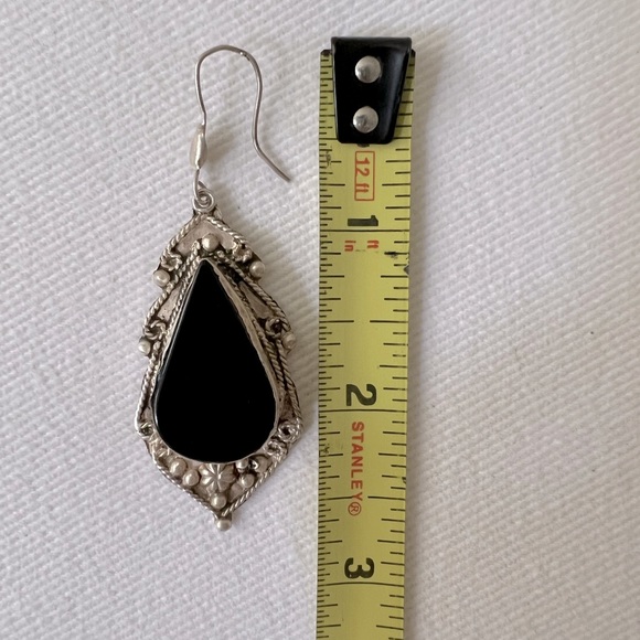 Large Vintage Boho Silver & Onyx Earrings - Picture 4 of 4